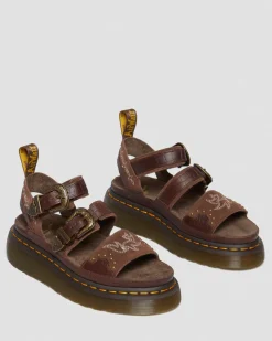 Dr. Martens Sandales Plateformes Gryphon Gothic Americana En Cuir Dark Brown — Classic Pull Up Reptile Emboss+ E.H.Suede Sale