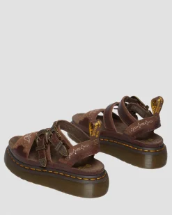 Dr. Martens Sandales Plateformes Gryphon Gothic Americana En Cuir Dark Brown — Classic Pull Up Reptile Emboss+ E.H.Suede Sale