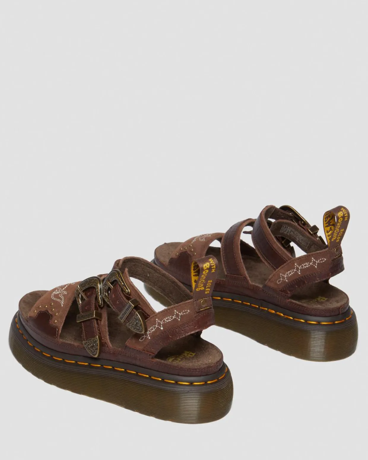 Dr. Martens Sandales Plateformes Gryphon Gothic Americana En Cuir Dark Brown — Classic Pull Up Reptile Emboss+ E.H.Suede Sale