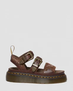Dr. Martens Sandales Plateformes Gryphon Gothic Americana En Cuir Dark Brown — Classic Pull Up Reptile Emboss+ E.H.Suede Sale