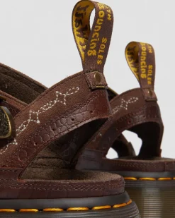 Dr. Martens Sandales Plateformes Gryphon Gothic Americana En Cuir Dark Brown — Classic Pull Up Reptile Emboss+ E.H.Suede Sale