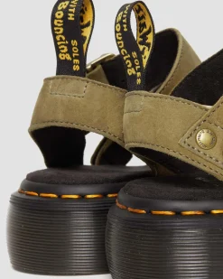 Dr. Martens Sandales Plateformes Gryphon En Cuir Tumbled Nubuck Muted Olive — Tumbled Nubuck Flash Sale