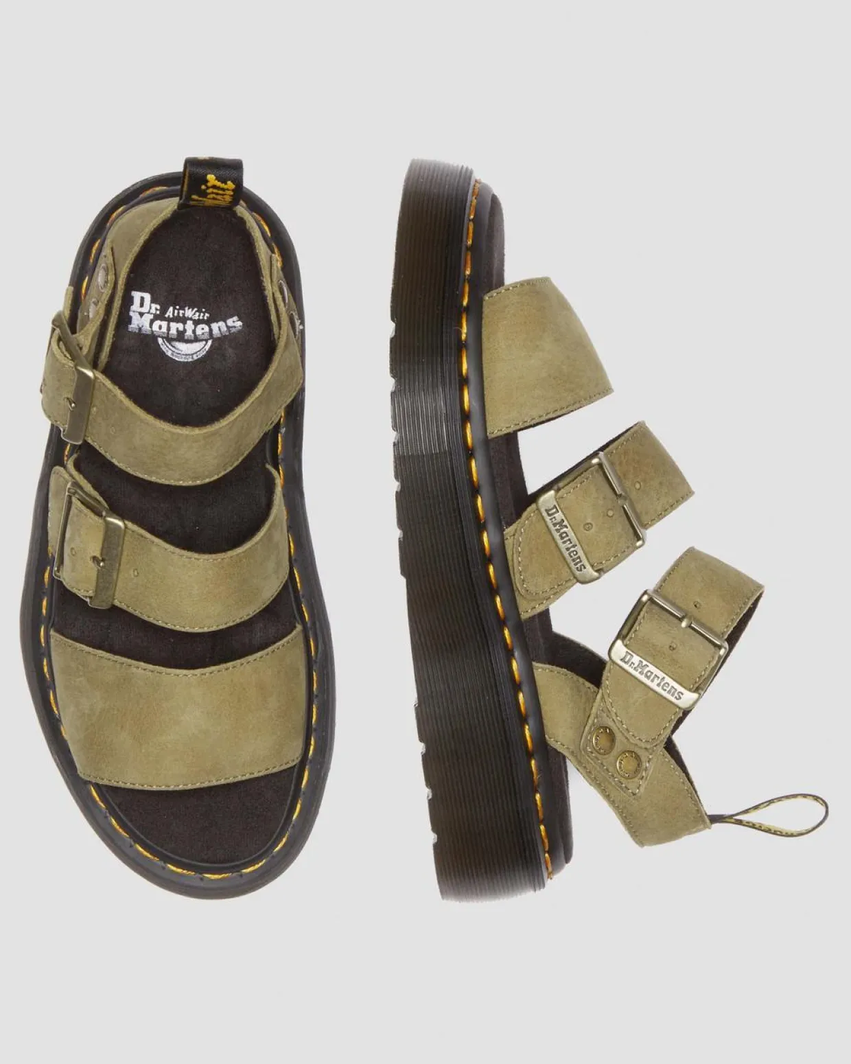 Dr. Martens Sandales Plateformes Gryphon En Cuir Tumbled Nubuck Muted Olive — Tumbled Nubuck Flash Sale