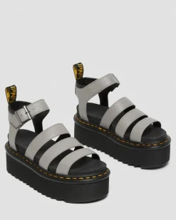Dr. Martens Sandales Plateformes Quad Blaire En Cuir Pisa à Brides Gris — Pisa New