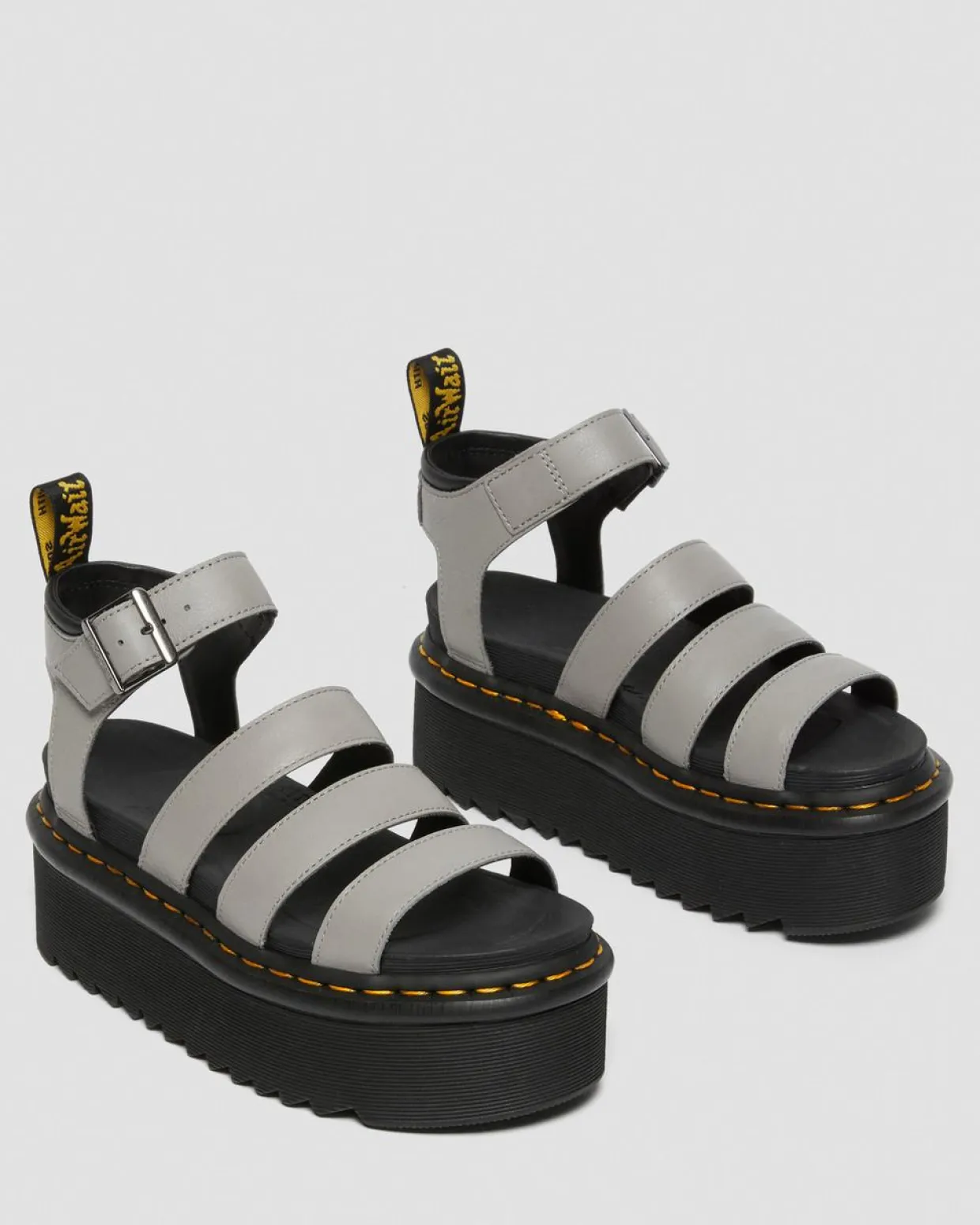 Dr. Martens Sandales Plateformes Quad Blaire En Cuir Pisa à Brides Gris — Pisa New