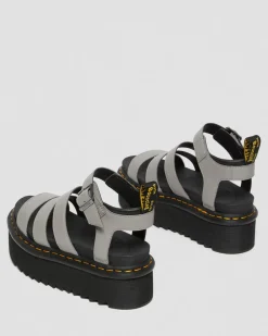 Dr. Martens Sandales Plateformes Quad Blaire En Cuir Pisa à Brides Gris — Pisa New