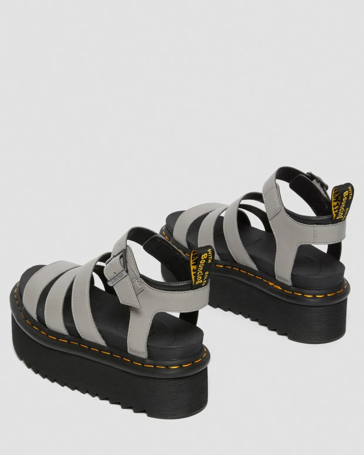 Dr. Martens Sandales Plateformes Quad Blaire En Cuir Pisa à Brides Gris — Pisa New