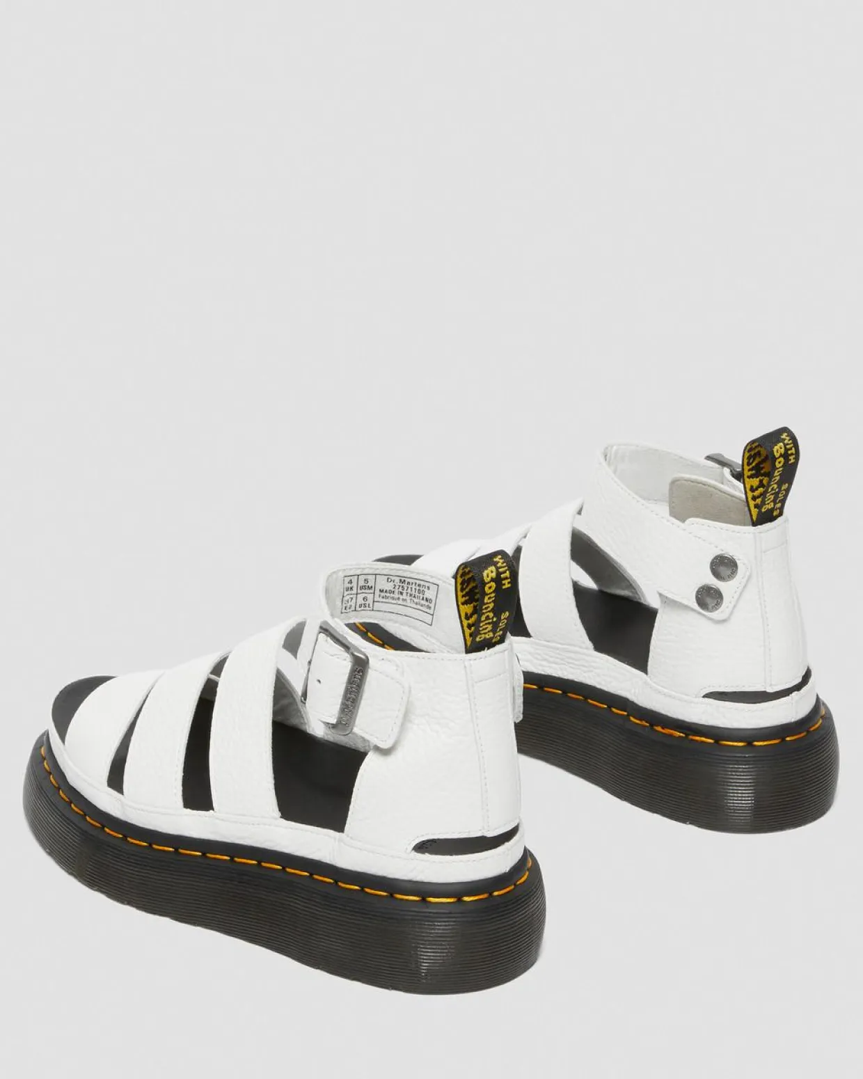 Dr. Martens Sandales Plateformes Quad Clarissa II En Cuir Milled Nappa Blanc — Milled Nappa Shop