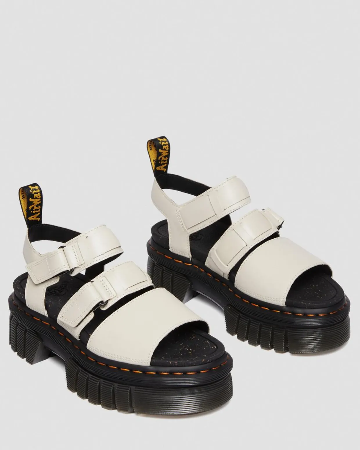 Dr. Martens Sandales Plateformes Ricki En Cuir Nappa Lux à 3 Brides Cobblestone Grey — Nappa Lux Sale