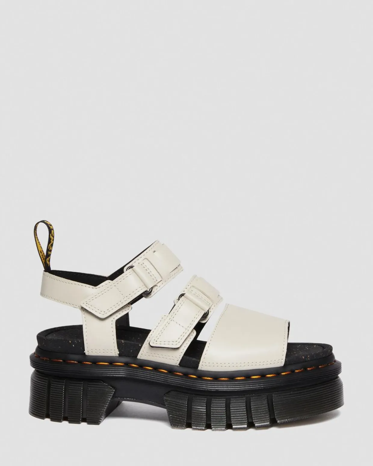 Dr. Martens Sandales Plateformes Ricki En Cuir Nappa Lux à 3 Brides Cobblestone Grey — Nappa Lux Sale