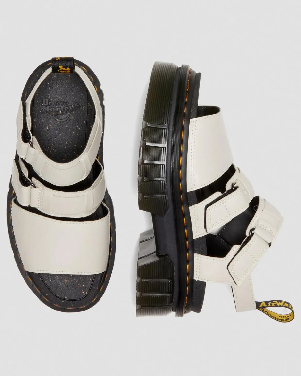 Dr. Martens Sandales Plateformes Ricki En Cuir Nappa Lux à 3 Brides Cobblestone Grey — Nappa Lux Sale