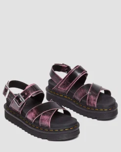 Dr. Martens Sandales Plateformes Voss II En Cuir Effet Vieilli Black+Fondant Pink — Two Tone Rub Off Hot
