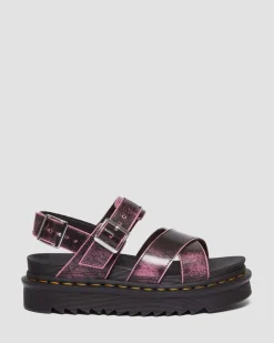 Dr. Martens Sandales Plateformes Voss II En Cuir Effet Vieilli Black+Fondant Pink — Two Tone Rub Off Hot