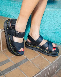 Dr. Martens Sandales Voss II En Cuir Hydro à Brides Noir — Hydro Leather Cheap