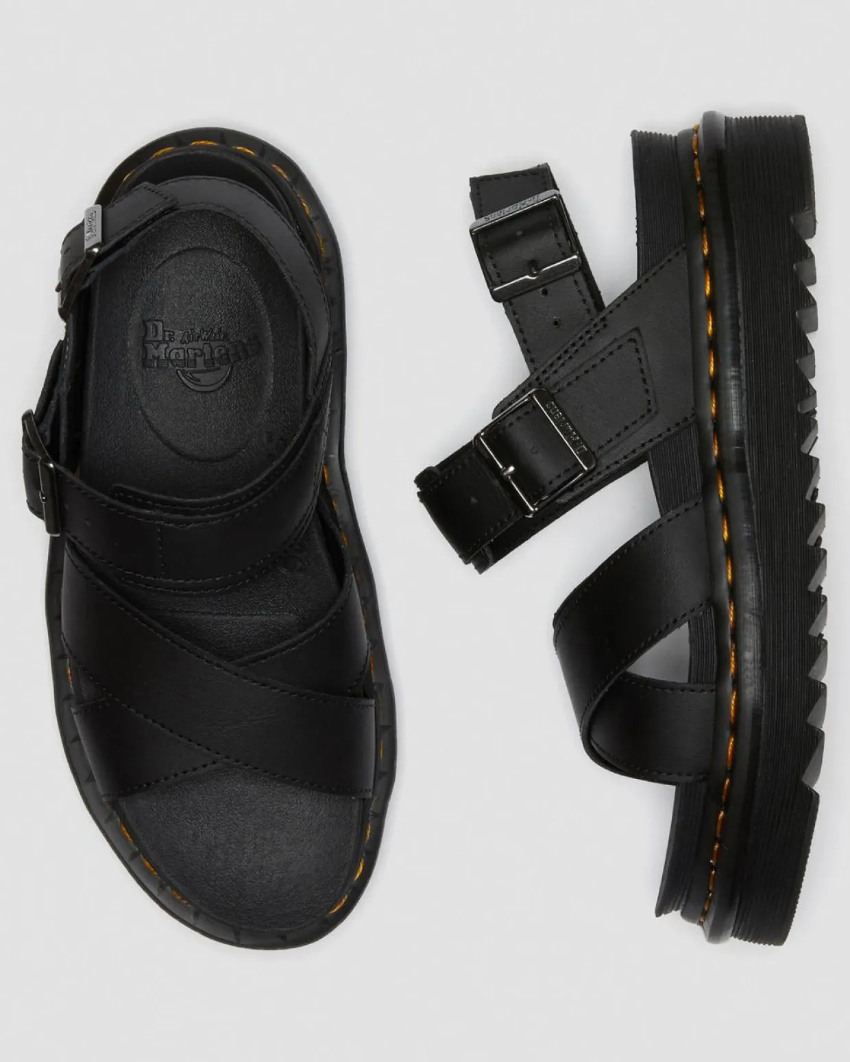 Dr. Martens Sandales Voss II En Cuir Hydro à Brides Noir — Hydro Leather Cheap