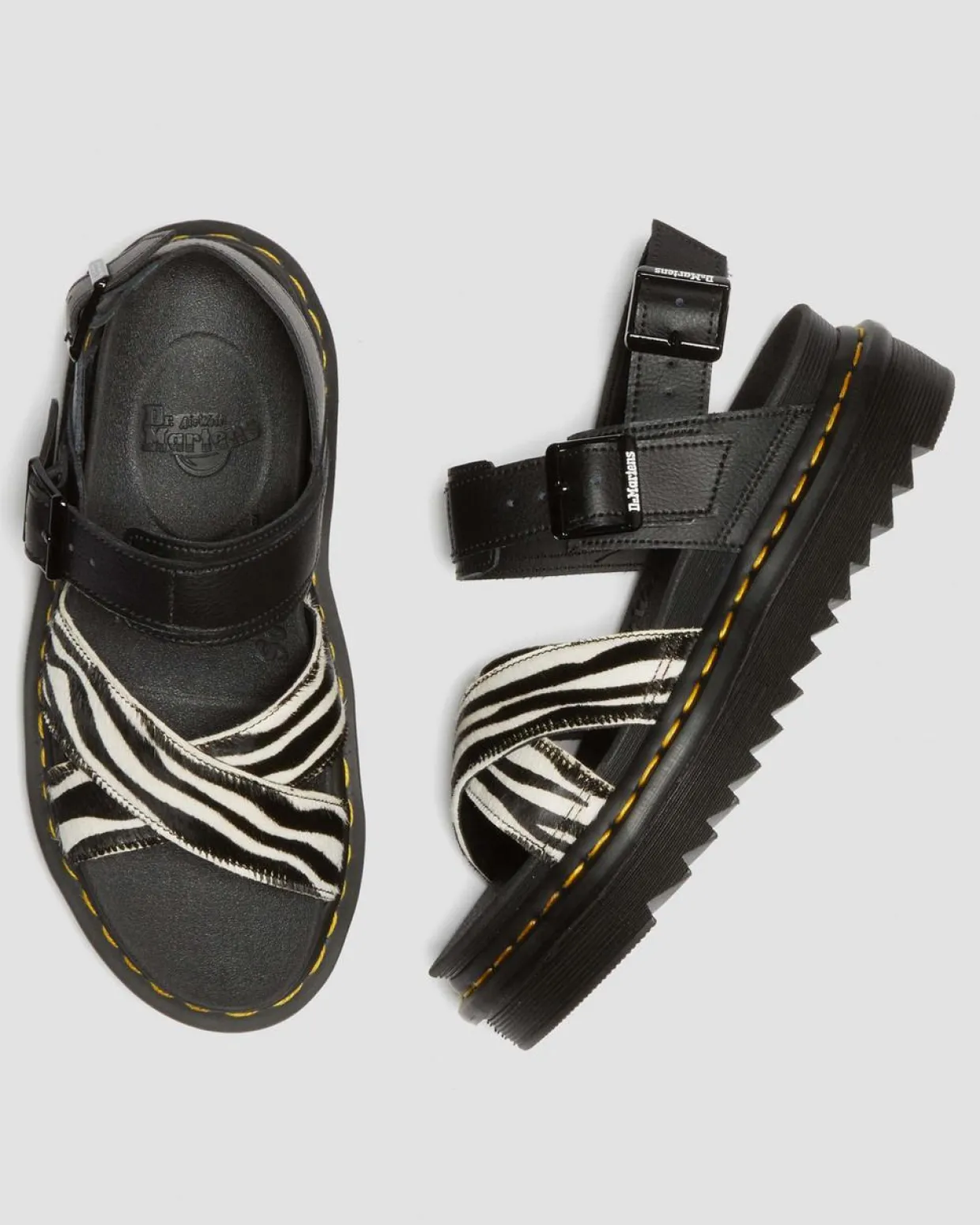Dr. Martens Sandales Voss II En Hair-On à Imprimé Zèbre BLACK+ZEBRA PRINT Outlet