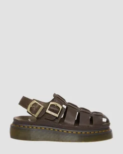 Dr. Martens Sandales Wrenlie Fisherman En Cuir Grizzly Marron foncé — Grizzly Discount
