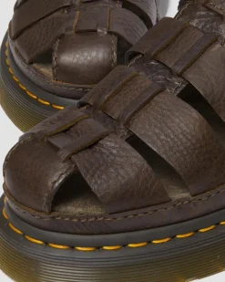 Dr. Martens Sandales Wrenlie Fisherman En Cuir Grizzly Marron foncé — Grizzly Discount